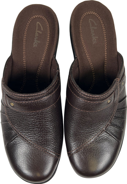 Clarks Women’s Brown Leather Slip On Clogs - 8