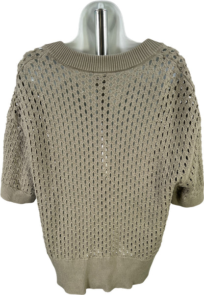 Varley Women’s Green Short Sleeve Open Knit V-Neck Sweater - L