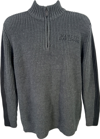 Harley Davison Men’s Gray 1/4 Zip Long Sleeve Pullover Sweater - M