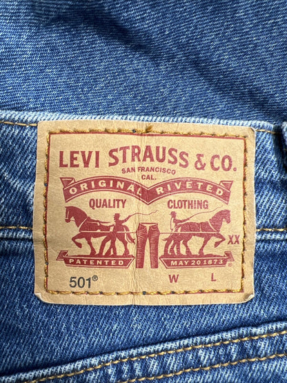 Levi's Shorts vaqueros de mezclilla de talle alto originales 501 con lavado medio para mujer - 31