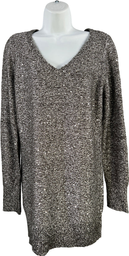 White House Black Market Women’s Black Long Sleeve Sequin Tunic Sweater - S