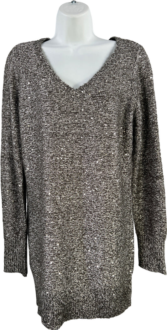 White House Black Market Women’s Black Long Sleeve Sequin Tunic Sweater - S