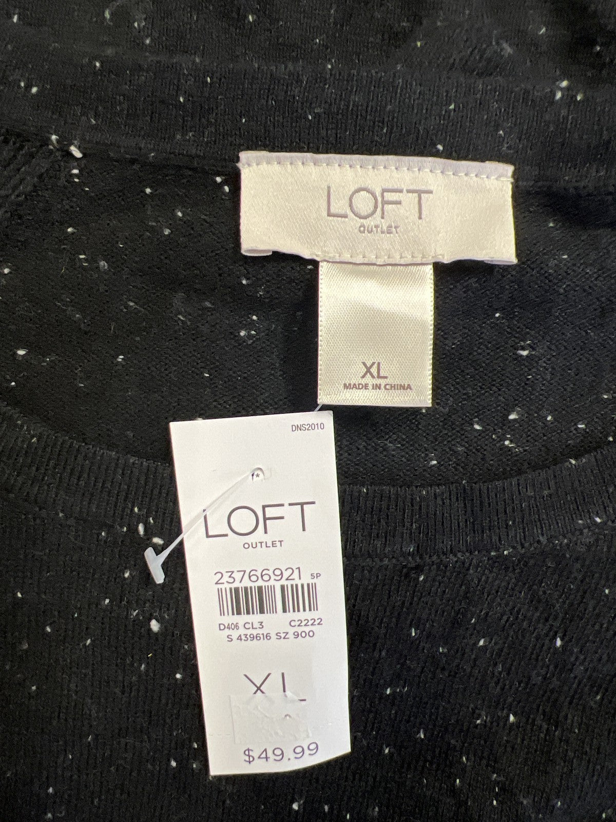 LOFT Women’s Black Waffle Knit Sleeve Long Sleeve Sweater - XL