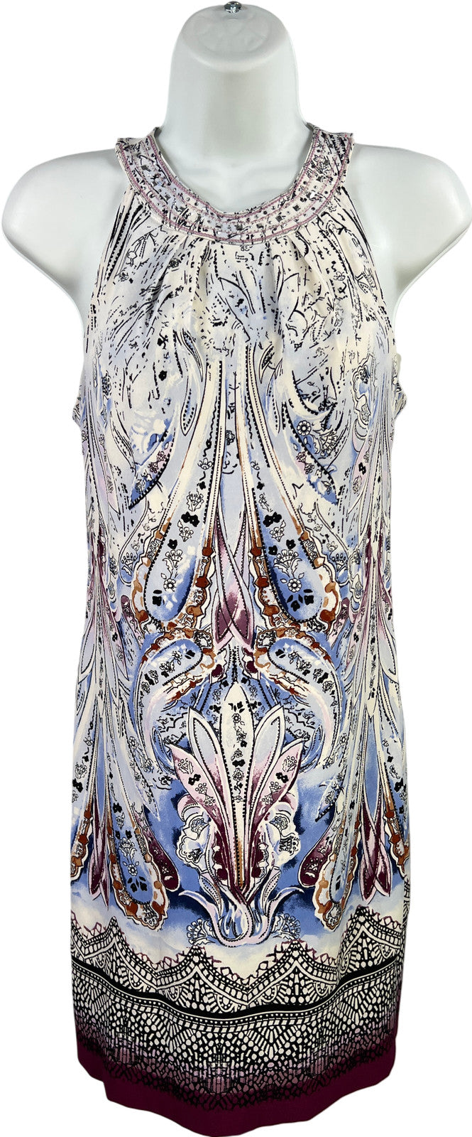 White House Black Market Women’s White/Blue Sleeveless Shift Dress - XXS