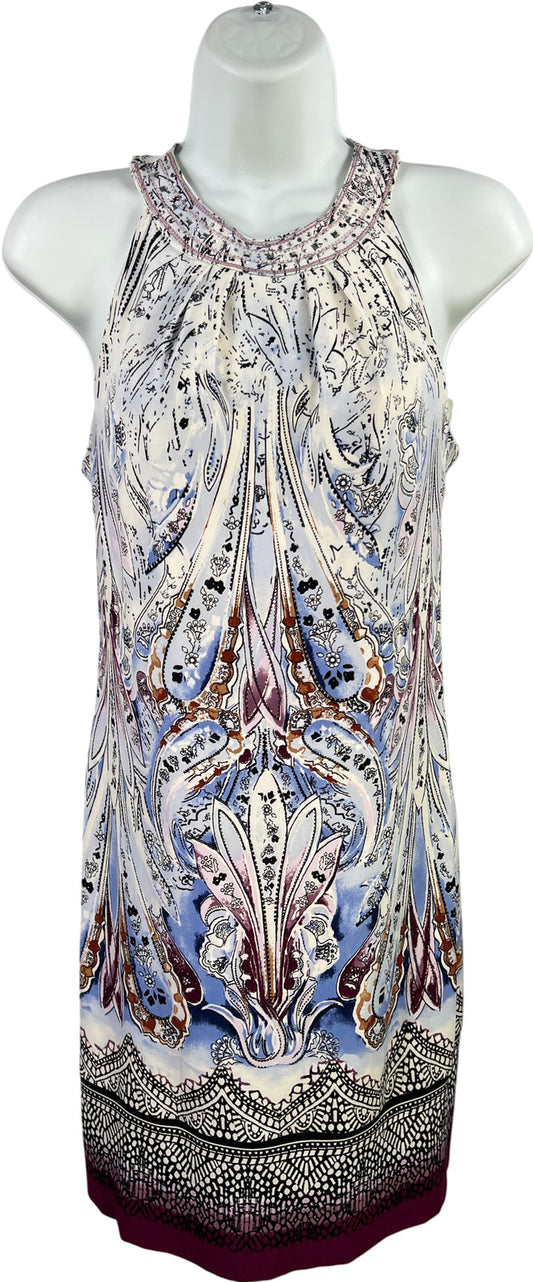 White House Black Market Women’s White/Blue Sleeveless Shift Dress - XXS