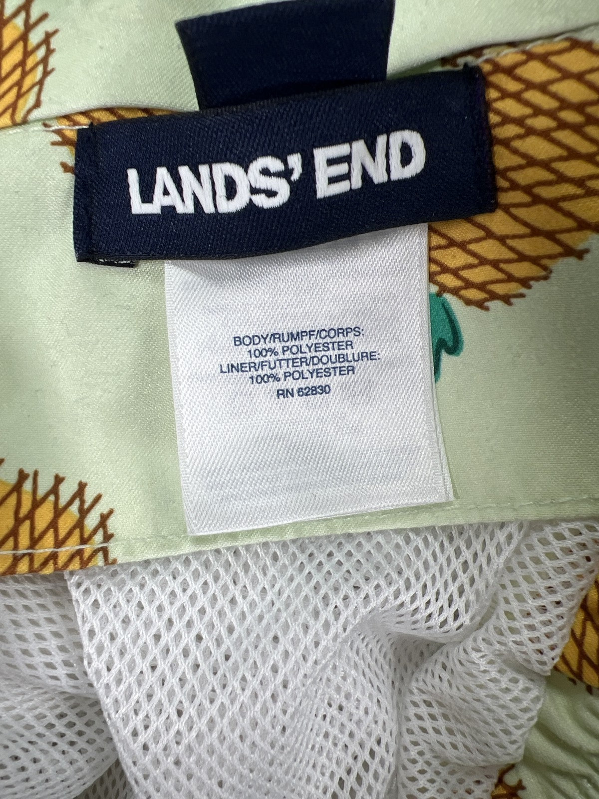 Lands End Men’s Yellow/Green Pineapple Mesh Lined Swim Trunks - S
