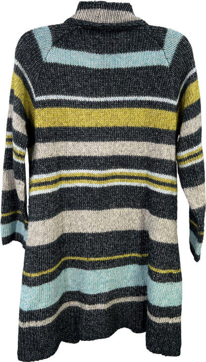 J.Jill Women’s Gray/Blue Striped Long Sleeve Pocket Cardigan Sweater - S Petite