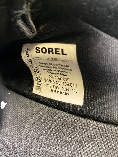 Sorel Women’s Black Leather Ona Ave Waterproof Platform Low Sneakers - 9