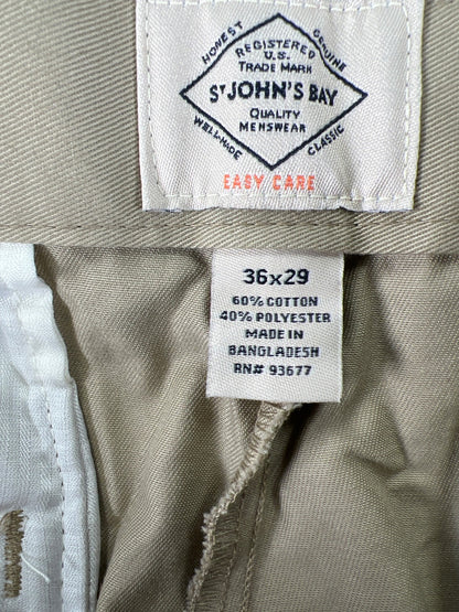 St.Johns Bay Men’s Beige Classic Fit Flat Front Khaki Pants - 36x29
