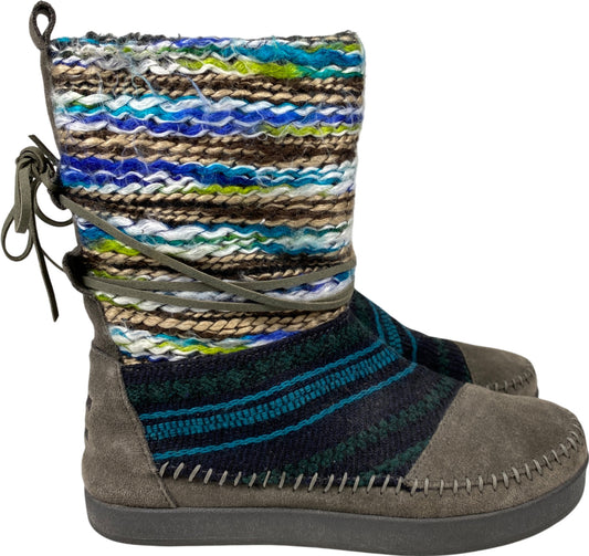 Toms Women’s Blue/Gray Aztec Pull On Nepal Suede Knit Boots - 7