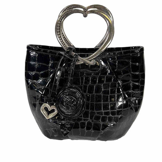 Brighton Women's Black Patent Leather Heart Handle Handbag Purse