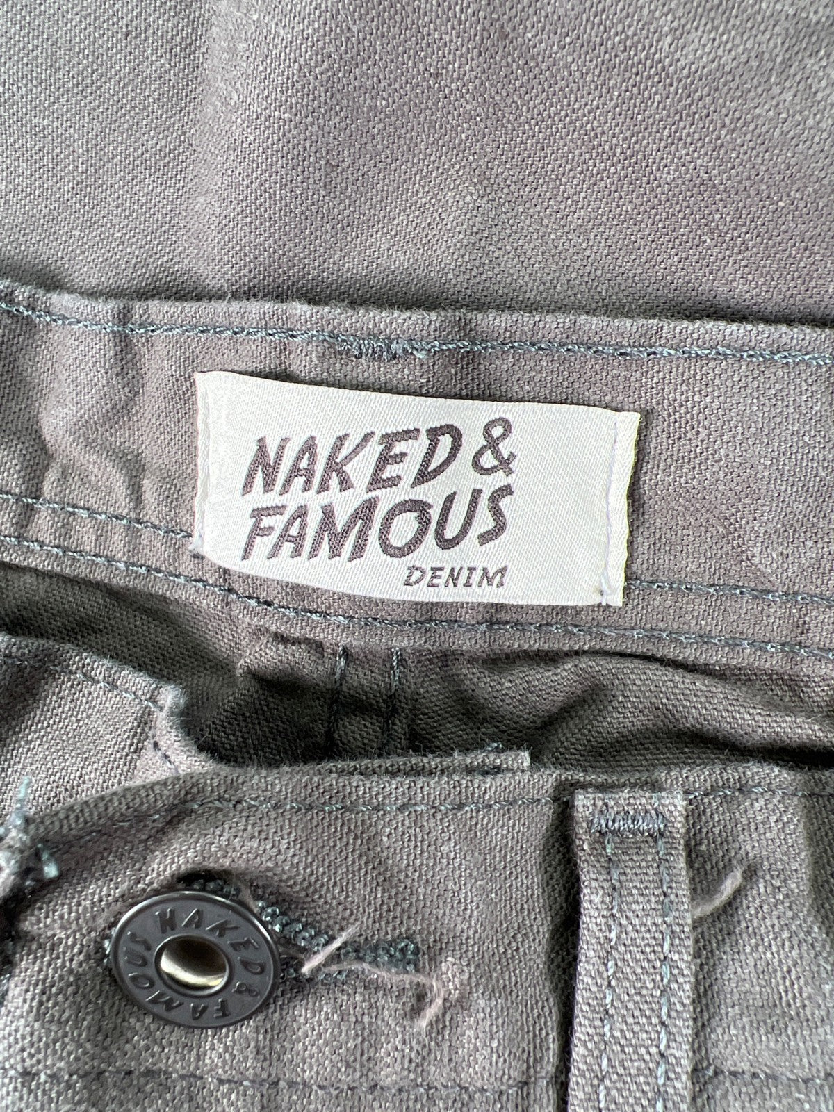 Naked and Famous Men’s Gray Weird Guy Steel Duck Canvas Jeans - 36