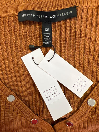 White House Black Market Women’s Brown Long Sleeve Ribbed V-Neck Sweater - XS