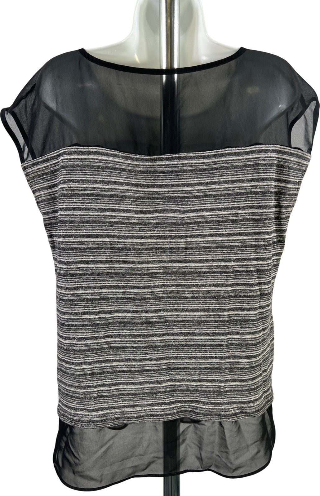 Ann Taylor Women’s Black/Gray Mesh Trim Sleeveless Knit Blouse - L