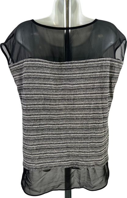 Ann Taylor Women’s Black/Gray Mesh Trim Sleeveless Knit Blouse - L
