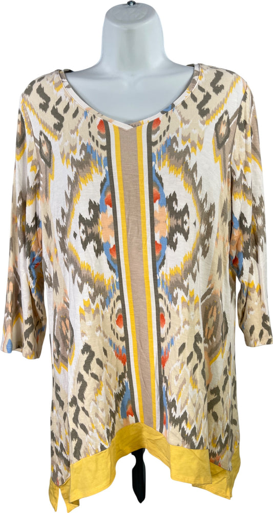 Chico’s Zenergy Women’s Yellow/White 3/4 Sleeve V-Neck Shirt - 1/US 8