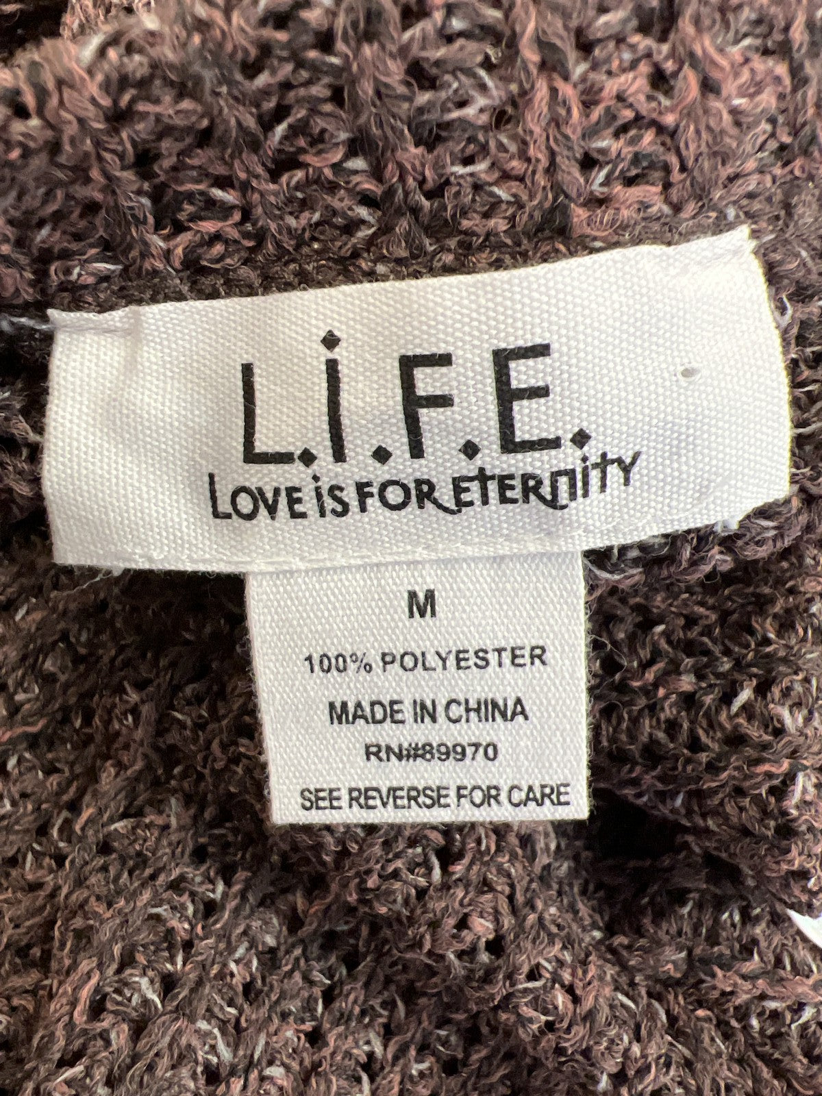 LIFE Love Is For Eternity Women’s Purple Long Sleeve Open Knit Sweater - M