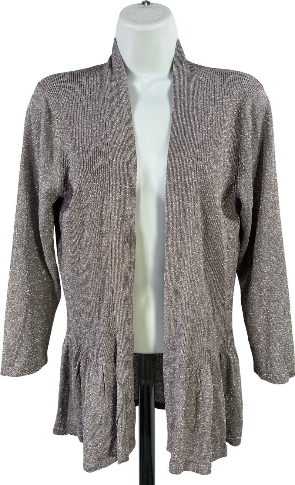 August Silk Women’s Gray Metallic Ribbed 3/4 Sleeve Cardigan Sweater - L
