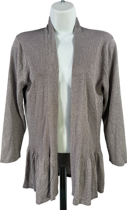 August Silk Women’s Gray Metallic Ribbed 3/4 Sleeve Cardigan Sweater - L