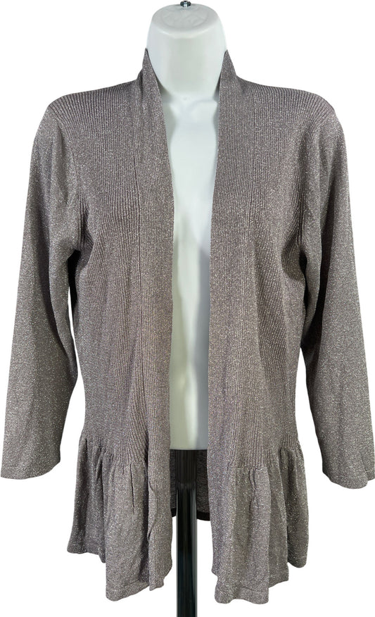 August Silk Women’s Gray Metallic Ribbed 3/4 Sleeve Cardigan Sweater - L