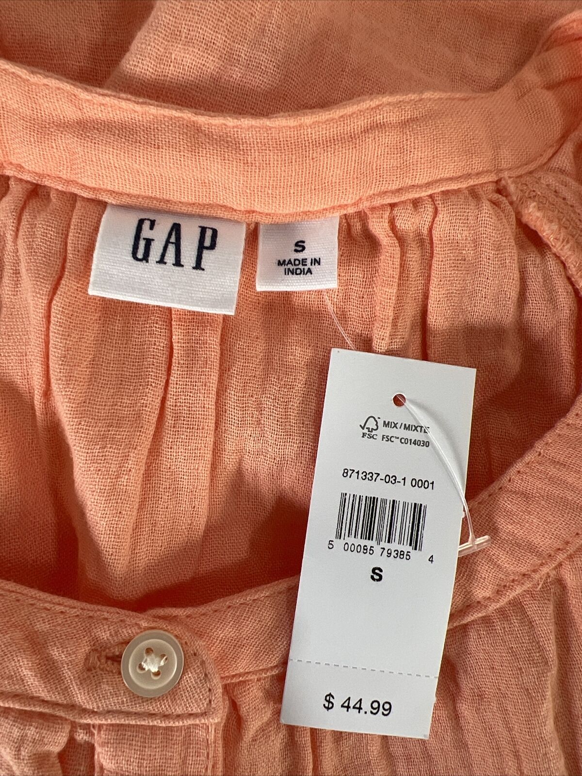 NEW Gap Women's Orange Sleeveless Button Front Sleeveless T-Shirt - S