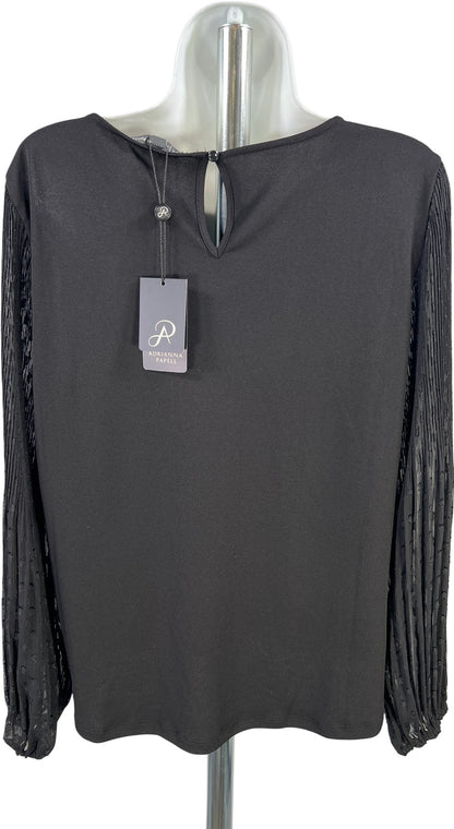 Adrianna Papell Women’s Black Long Sheer Pleated Sleeve Blouse - M
