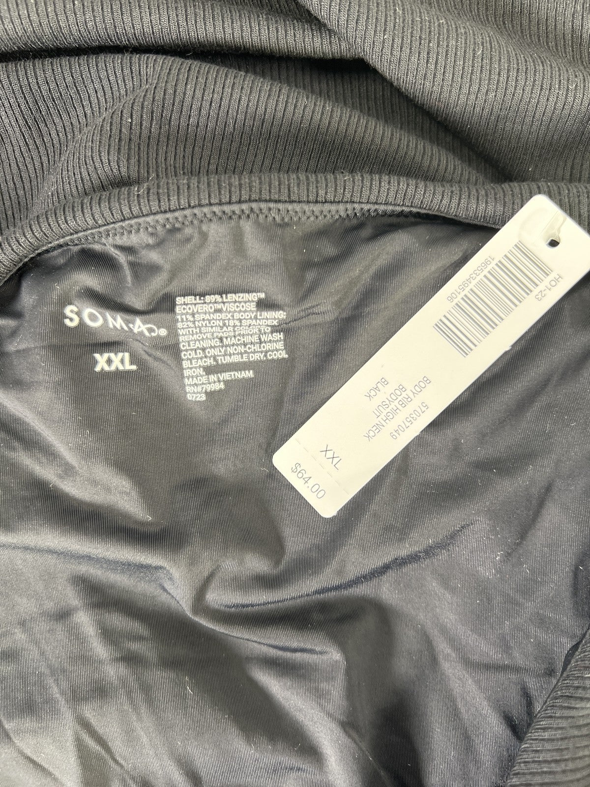 Soma Women’s Black Ribbed High Neck Sleeveless Bodysuit - XXL