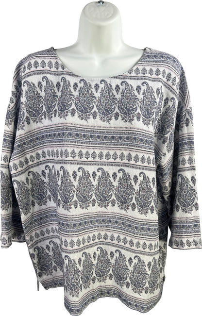 Pure J.Jill Women’s White/Blue Paisley 3/4 Sleeve Hemp Shirt - M