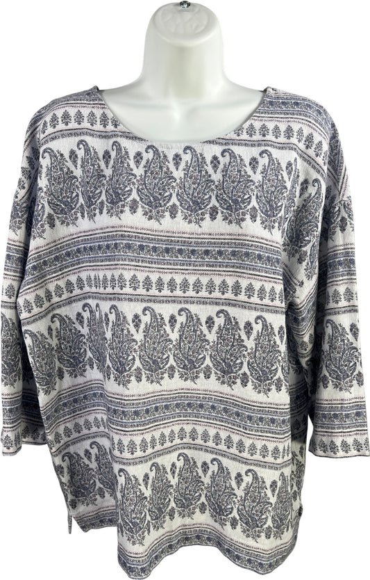 Pure J.Jill Women’s White/Blue Paisley 3/4 Sleeve Hemp Shirt - M
