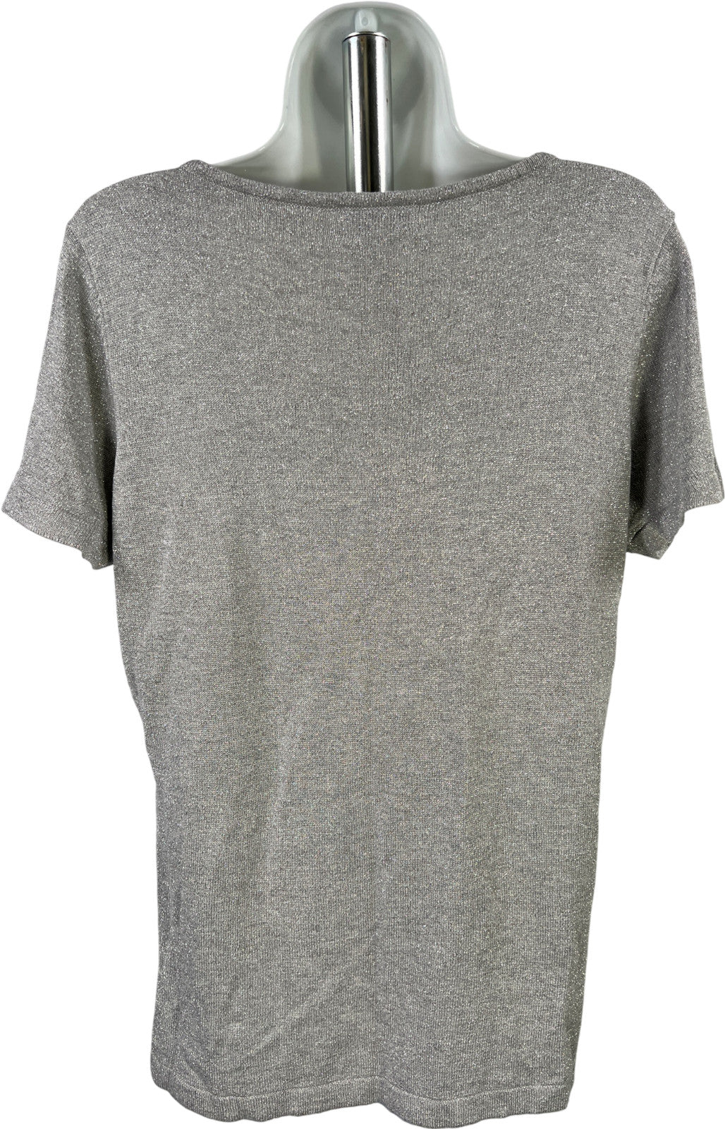 Joseph A Women’s Gray/Silver Sequin Metallic Short Sleeve Shirt - L