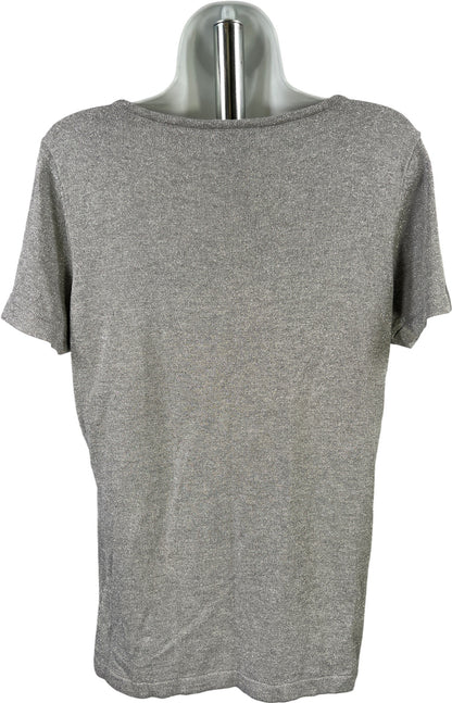 Joseph A Women’s Gray/Silver Sequin Metallic Short Sleeve Shirt - L