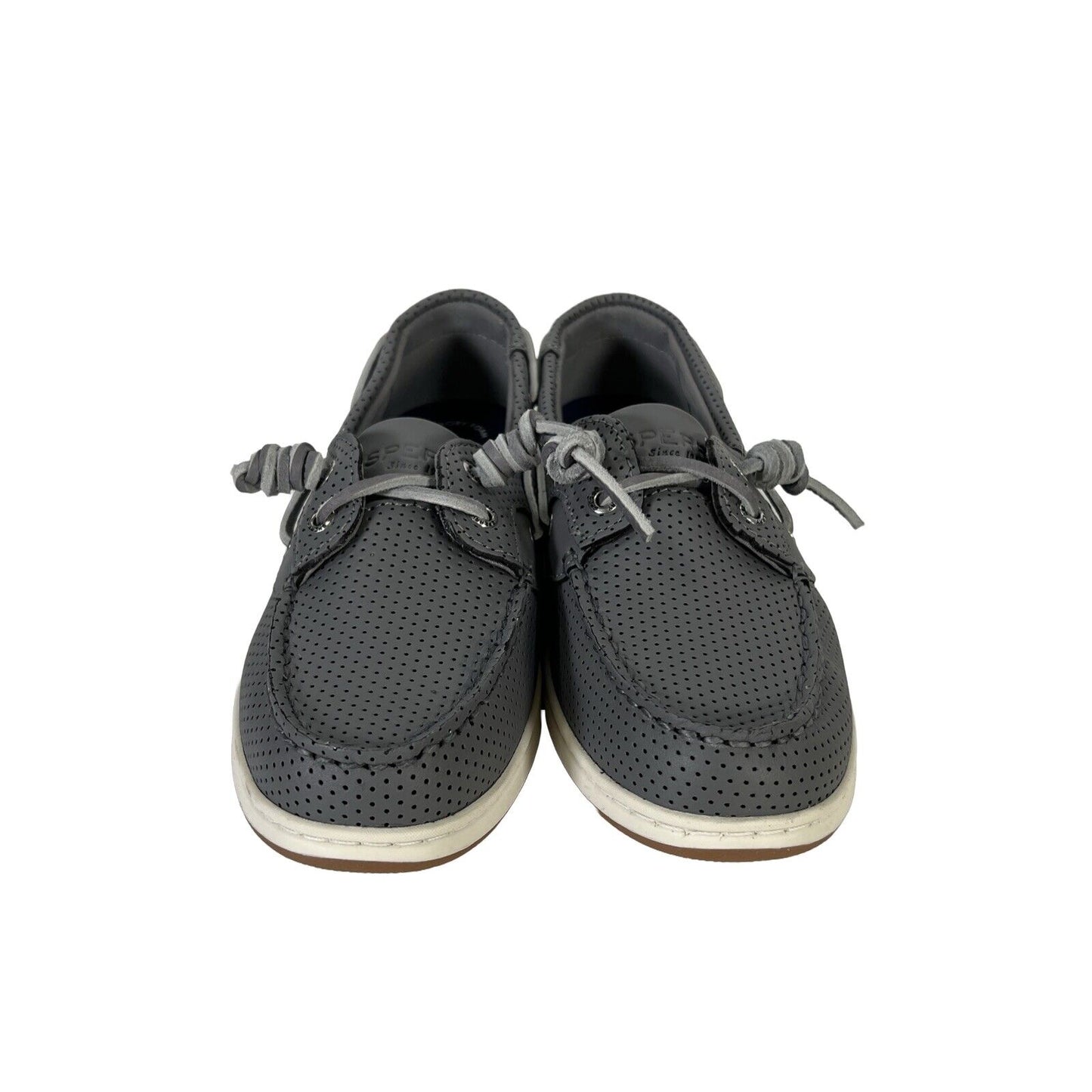Sperry Women's Gray Leather Perforated Crest Boat Shoes - 7.5