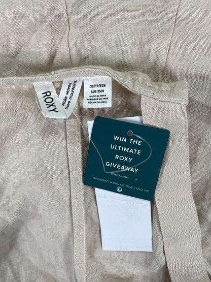 Roxy Women’s Beige Back To Goodbye Sleeveless Short Linen Blend Overalls - XS