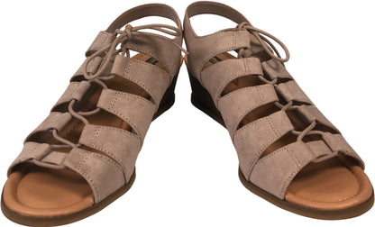 Dr. Schools Women’s Taupe Suede Court Peep Toe Wedge Sandals - 9.5