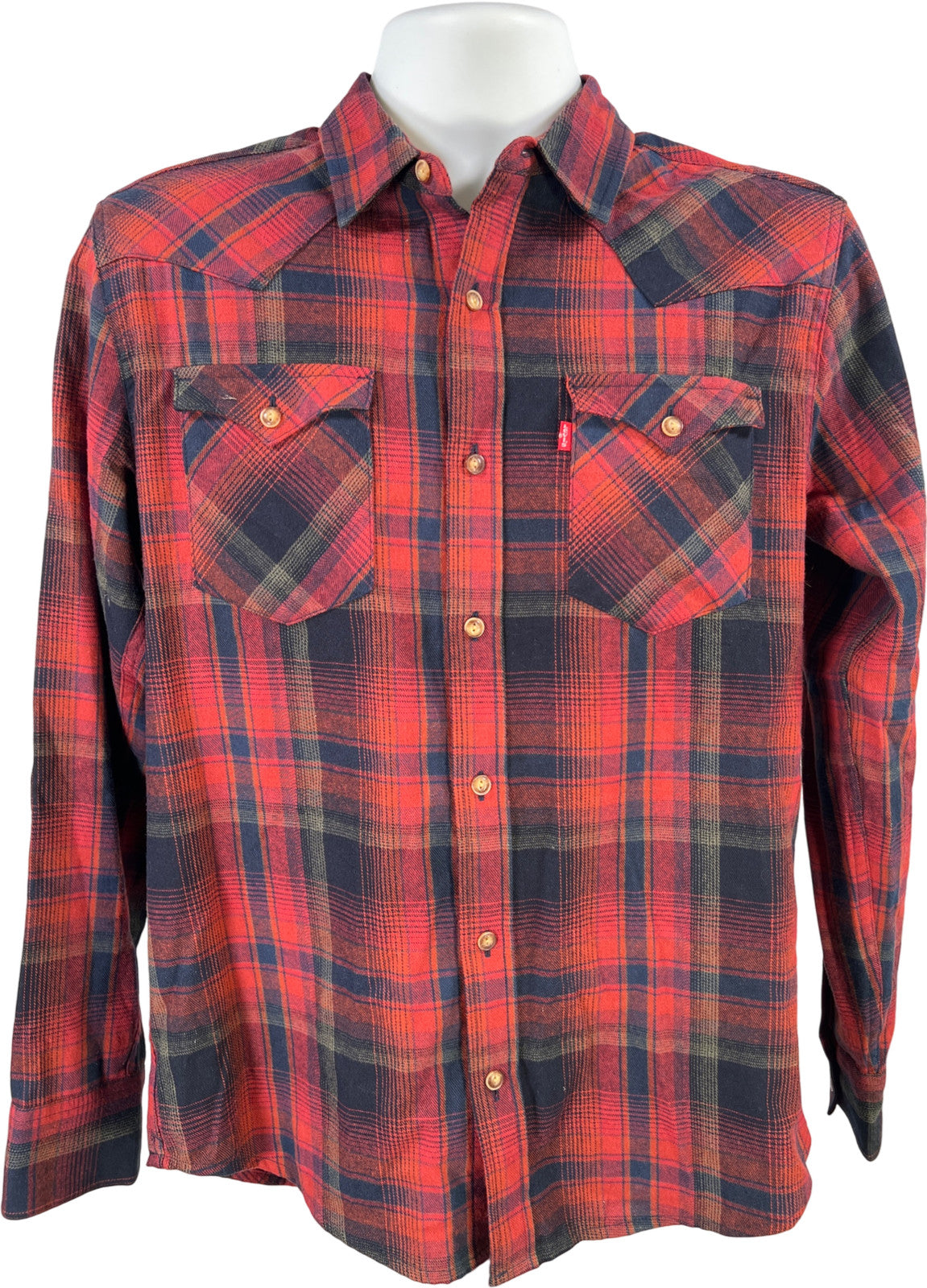 Levi’s Men’s Red Plaid Long Sleeve Button Up Flannel Shirt - S