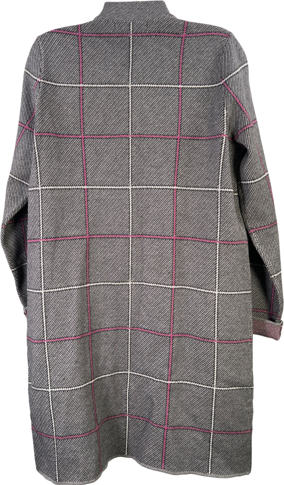 Tahari Women’s Gray/Purple Plaid Open Front Cardigan Sweater Jacket - M