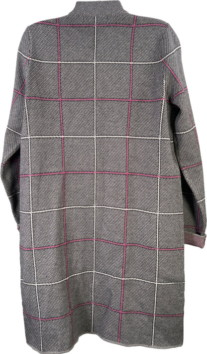 Tahari Women’s Gray/Purple Plaid Open Front Cardigan Sweater Jacket - M