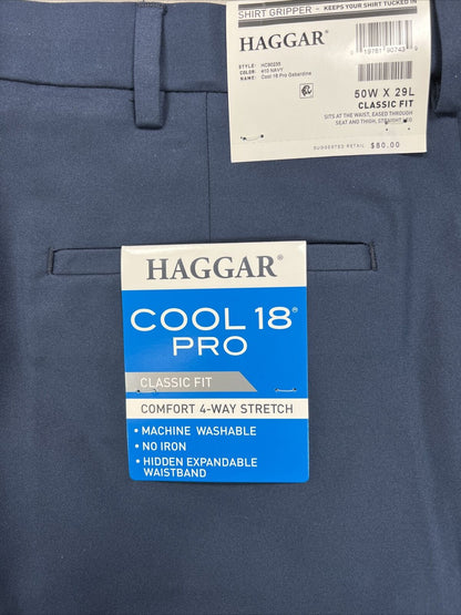 NEW Haggar Men's Navy Blue Cool 18 Pro Classic Fit Dress Pants - 50x29