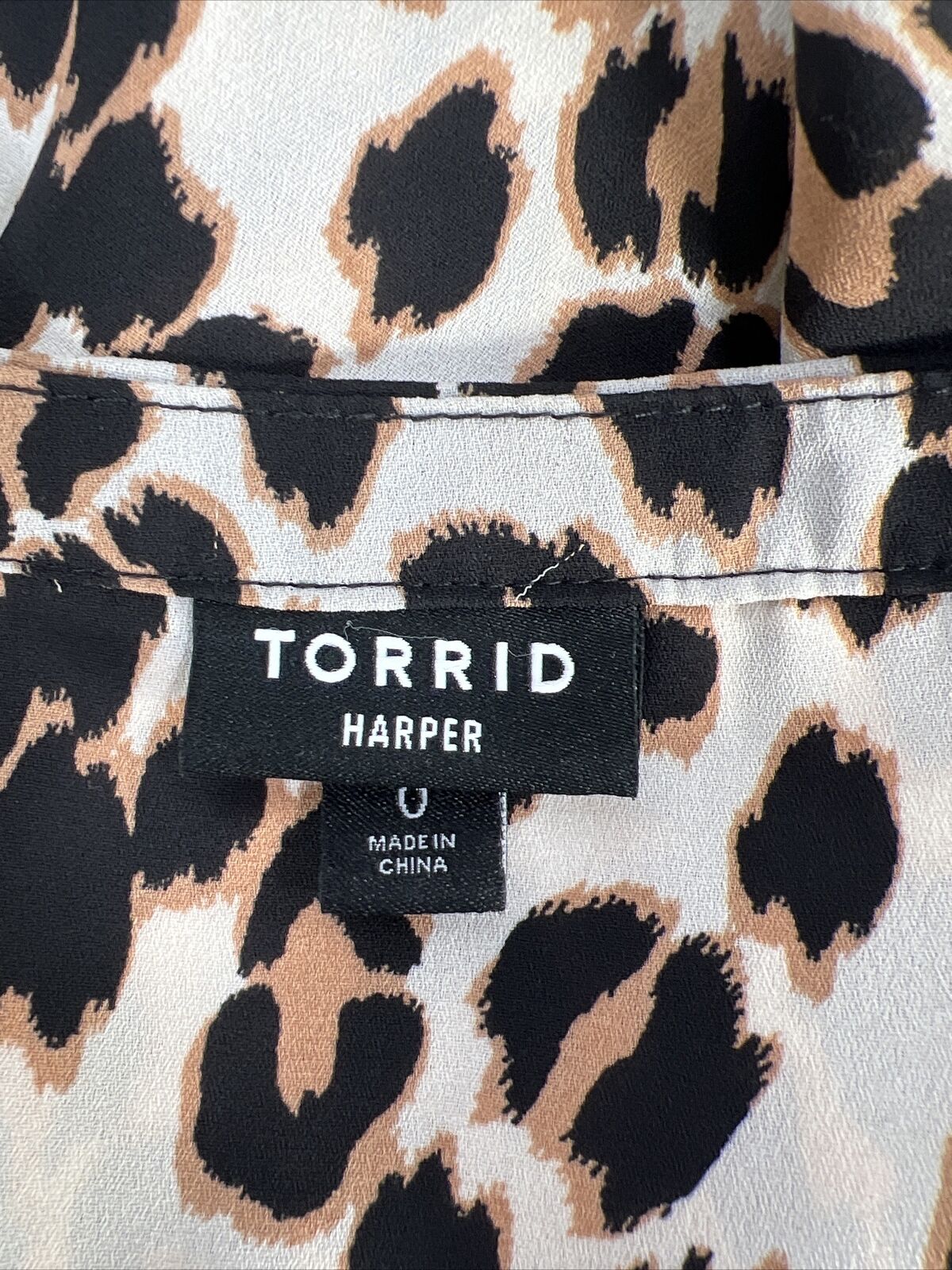 Torrid Women's Brown Harper Animal Print Roll Sleeve Blouse - 0 Plus