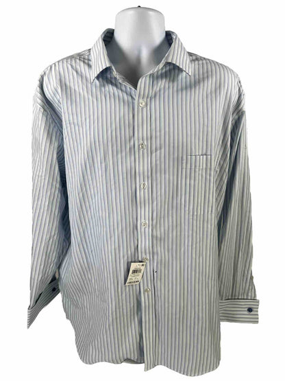 NEW Tasso Elba Men's Blue Striped Non Iron Regular Fit Dress Shirt - 18.5