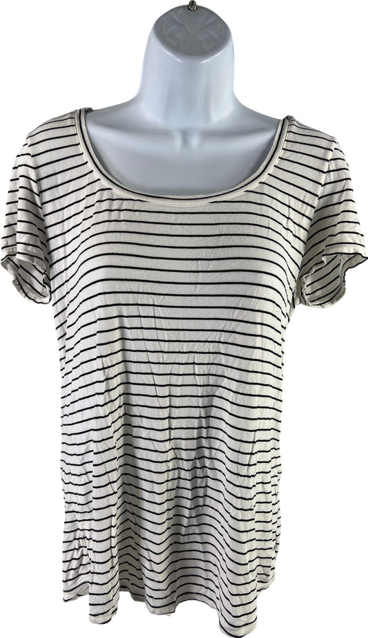 White House Black Market Women’s White Striped Short Sleeve T-Shirt - M