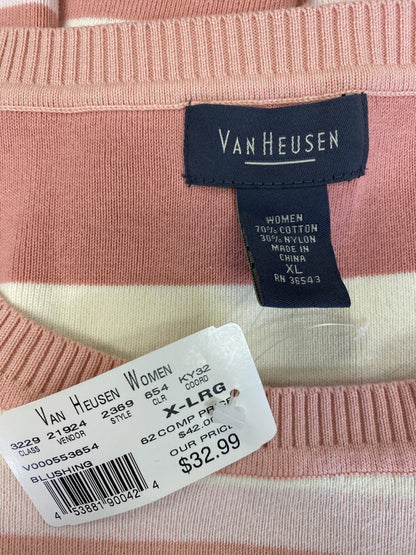 Van Heusen Women’s Pink/White Striped 3/4 Sleeve Sweater - XL