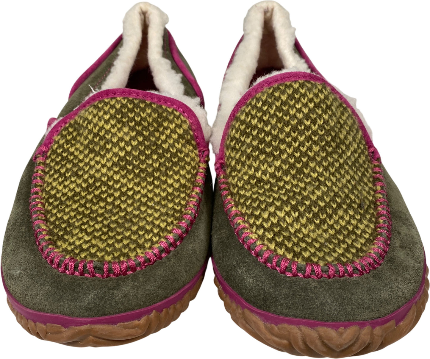Sorel Women’s Green/Pink Suede Tremblant Sherpa Lined Moccasins - 9