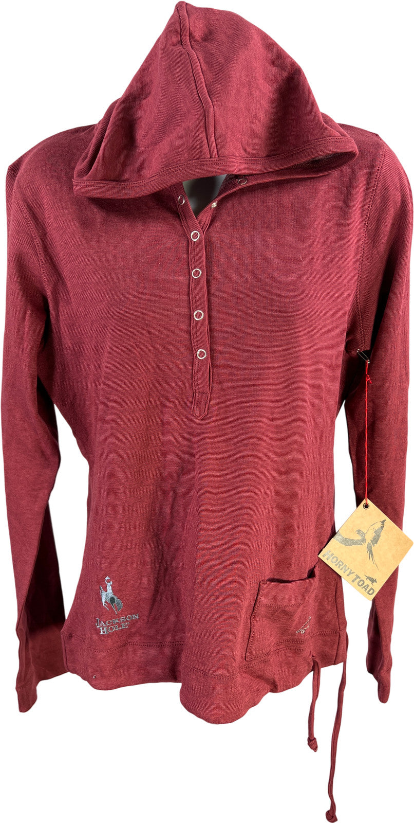 Horny Toad Women’s Red Flexcel Jackson Hole WY Long Sleeve Hooded Shirt - S