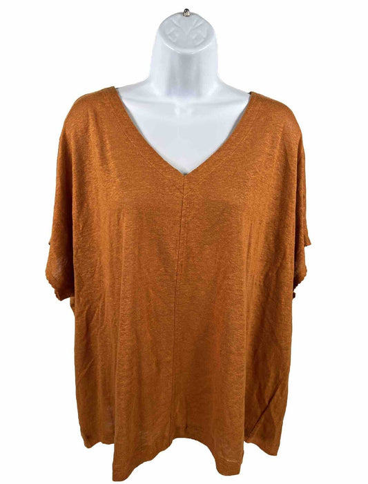 J. Jill Women's Orange Love Linen V-Neck T-Shirt - XL