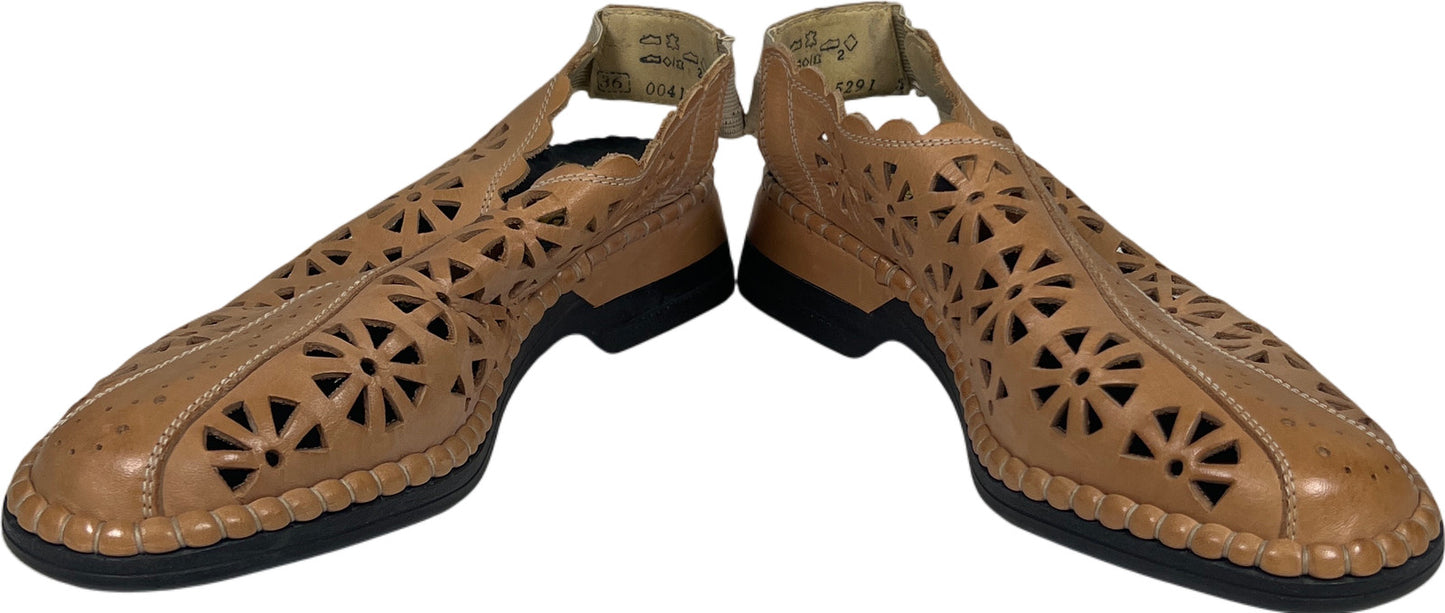 Rieker Women’s Tan Leather Laser Cut Slingback Mules - 36/US 5.5