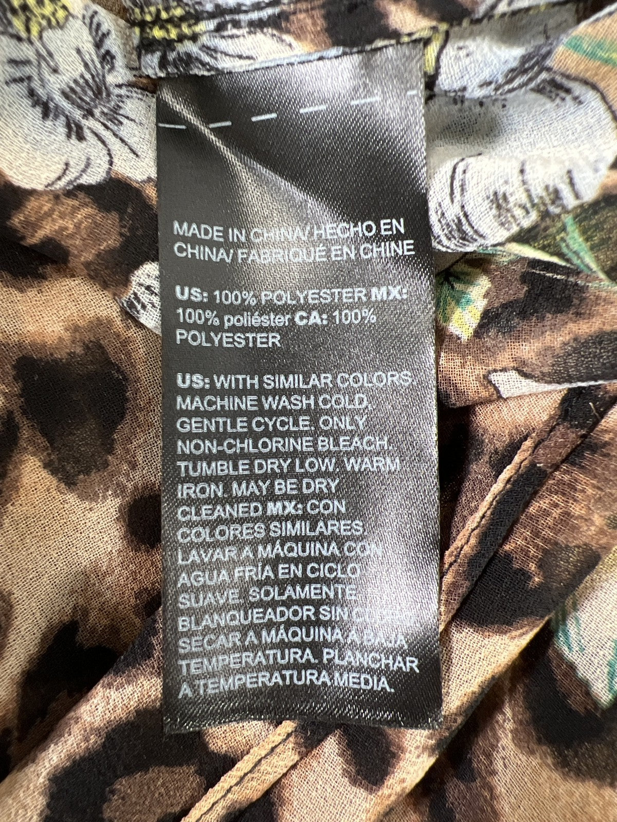 White House Black Market Women’s Brown Animal/Floral Button Up Sheer Blouse - S