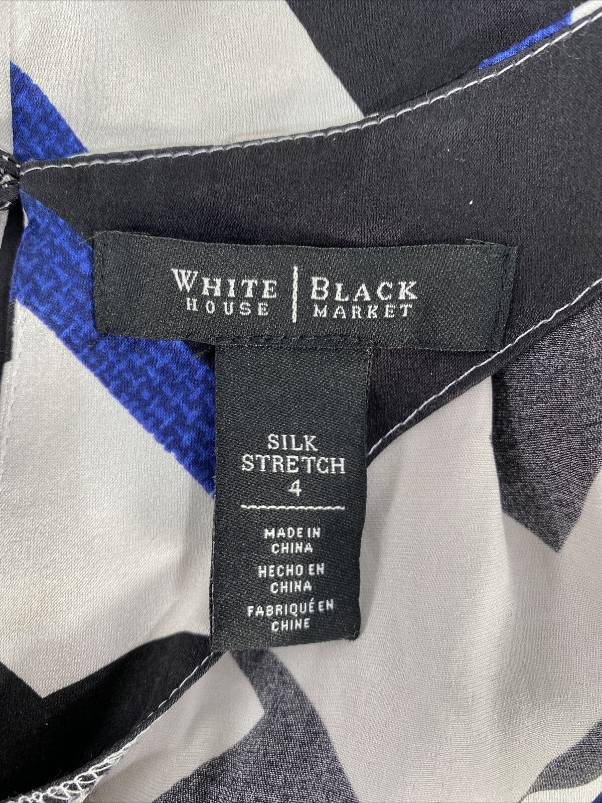 White House Black Market Camiseta sin mangas de seda negra/azul para mujer - 4