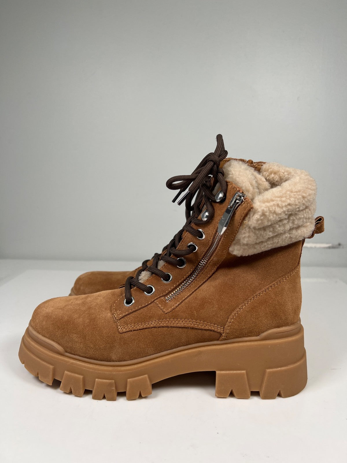 Marc Fisher Women’s Beige/Brown Aboli Suede Combat Boots - 8.5