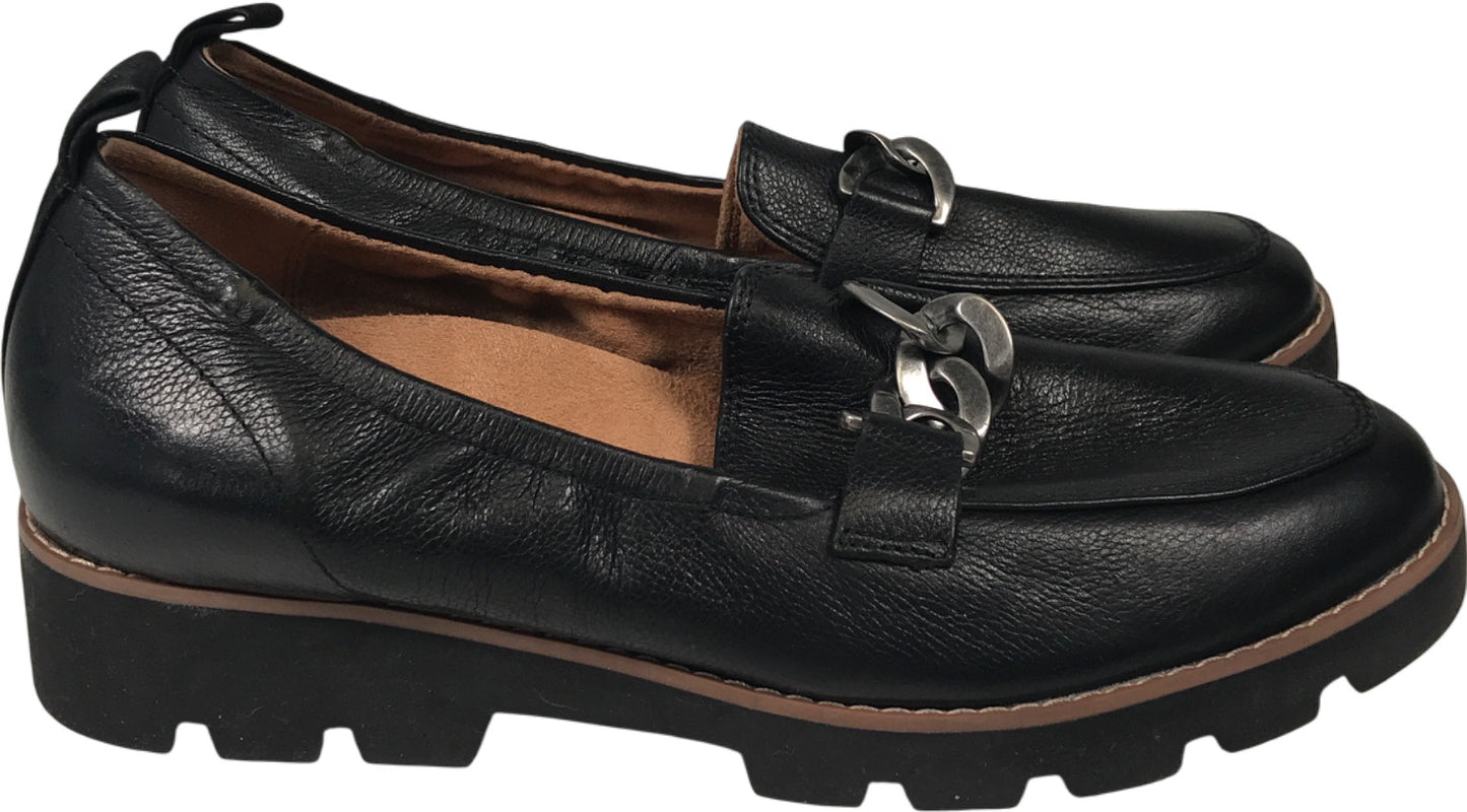 Visonic Women’s Black Leather Cynthia Slip On Platform Loafers - 7.5
